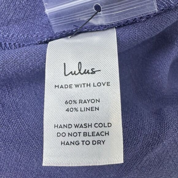 Lulus Linen Blend Wide-Leg Trouser Pants Size M Dark Blue Lagenlook Old Money - Picture 10 of 11